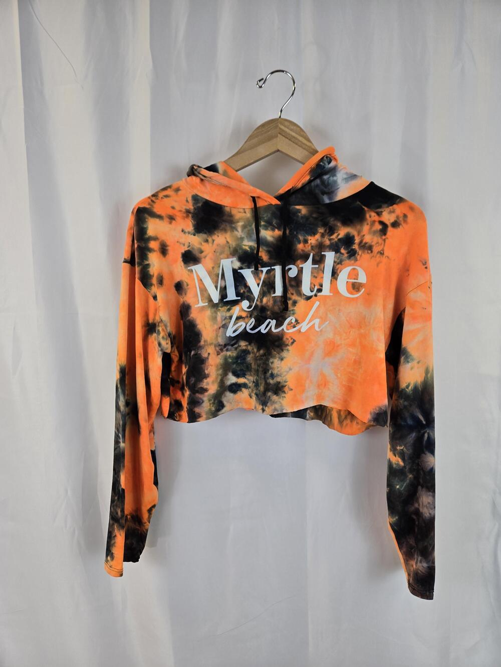 Shelor Clothing Hoodie Womens Orange Cropped Tie Dye Myrtle Beach Graphic Top